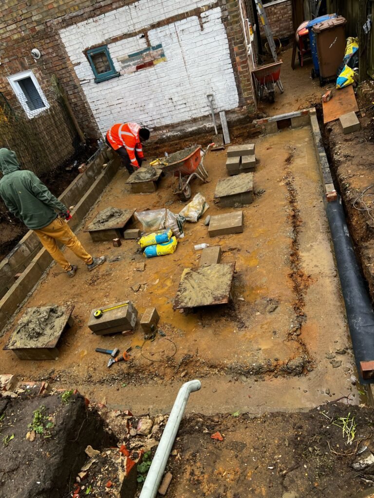 Groundworks and foundation preparation for rear extension