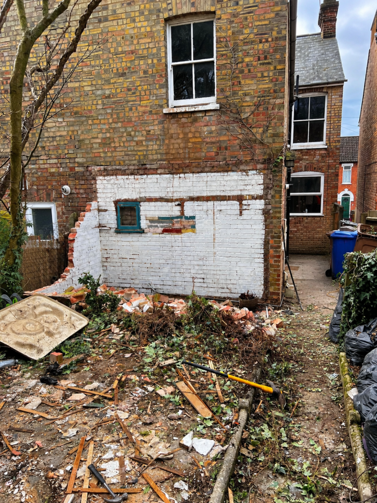 Rear of Ipswich property following demolition and site clearance