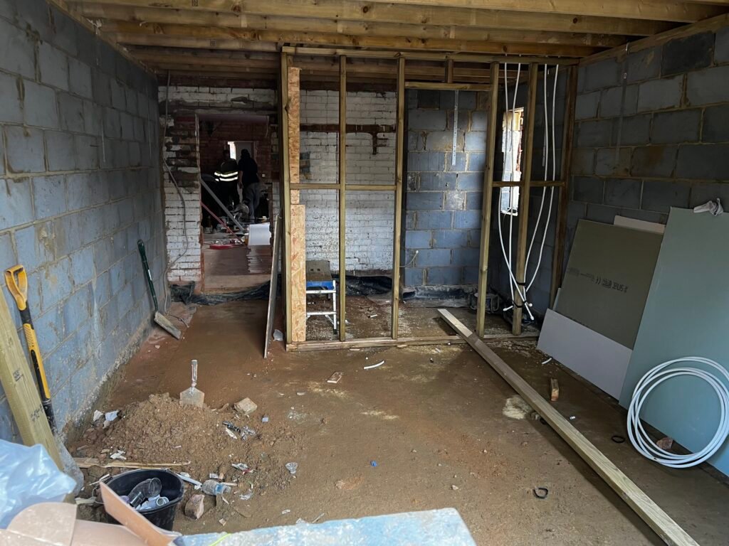 Extension room with stud wall for en-suite bathroom in Ipswich